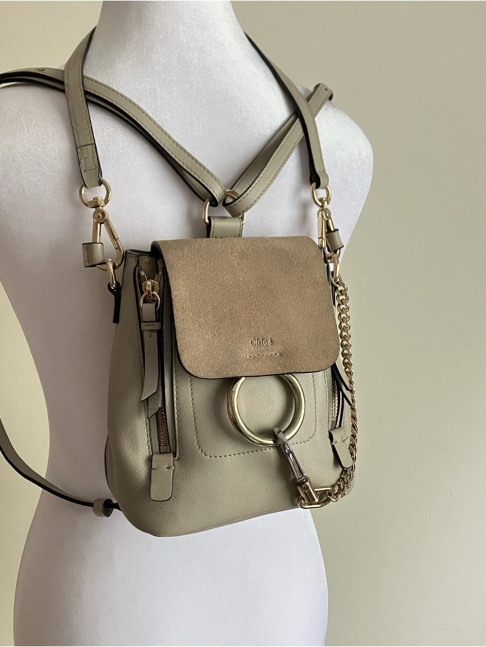 Chloé Grey Leather & Suede Mini Faye Backpack - Picture 16 of 16